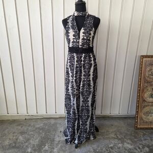 Grayson Beige Black Gown Dress Size M